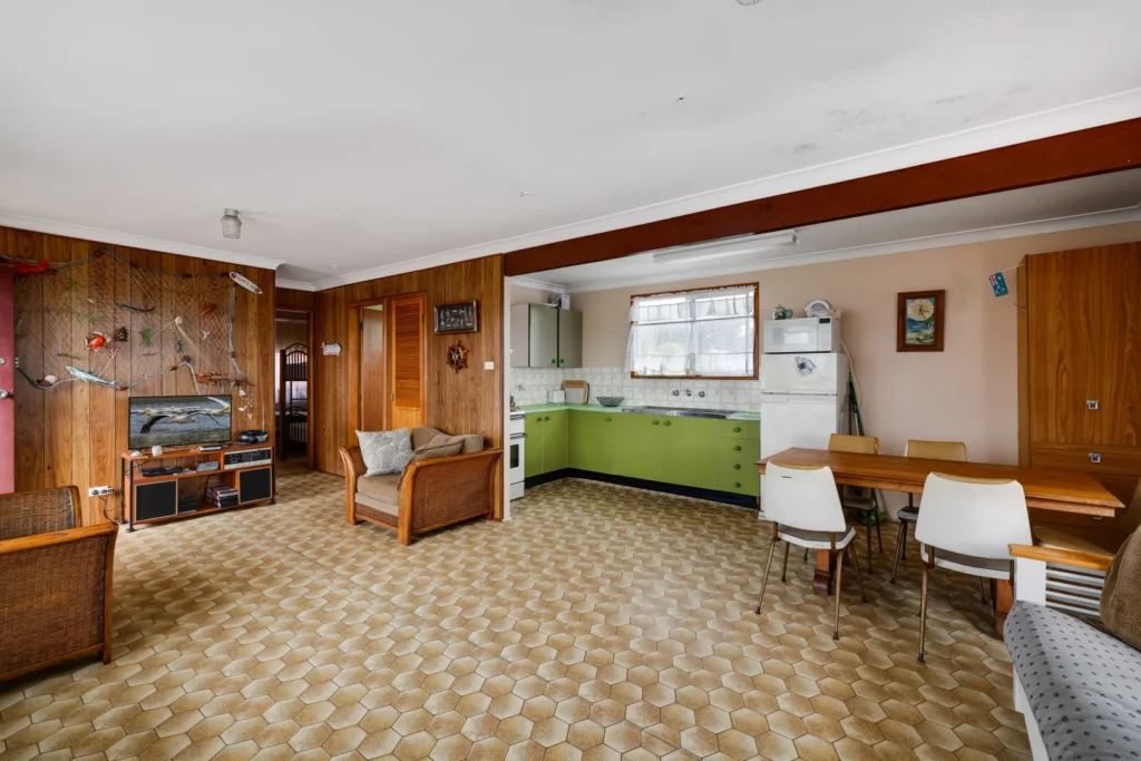 Original lounge and kitchen area